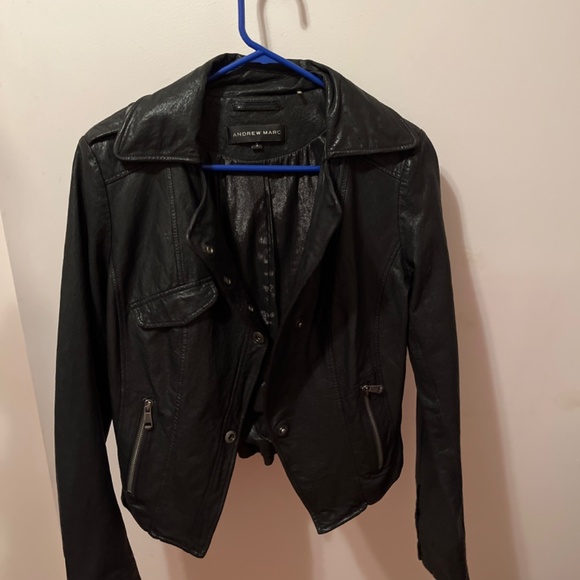 LAST DAY Andrew Marc Black Leather Snap Jacket Moto Style - Picture 7 of 10